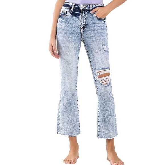 Vervet Bella High Rise Cropped Flare Light Wash Blue Distressed Crop Size 29 - Picture 1 of 8